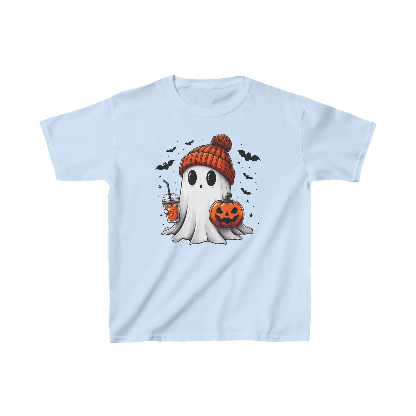 Pumpkin Season Vibes with Cute Ghost - Halloween T-Shirt - Kids Tee