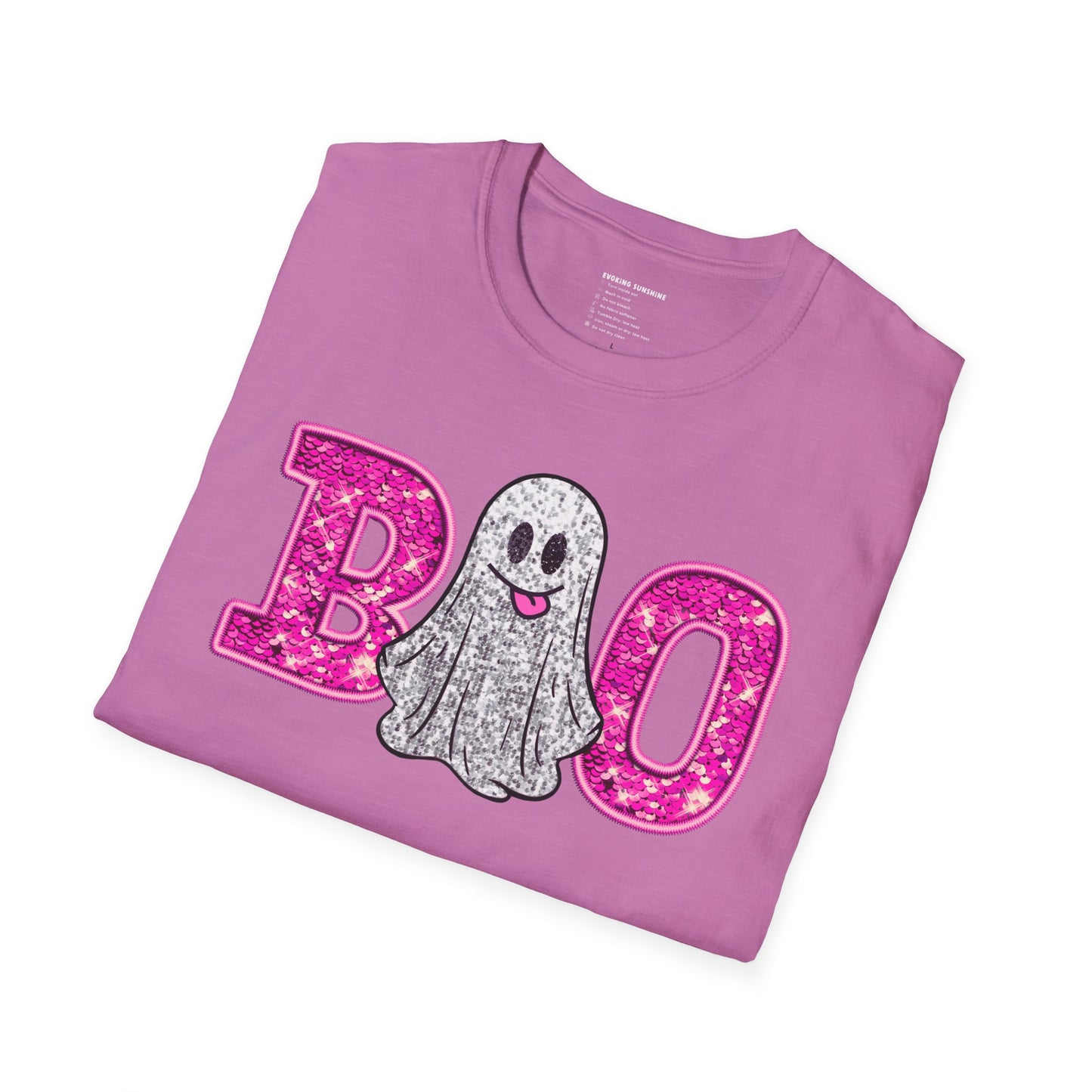 Faux Glitter "BOO" Shirt – Spooky Meets Sparkly! - Unisex Softstyle T-Shirt