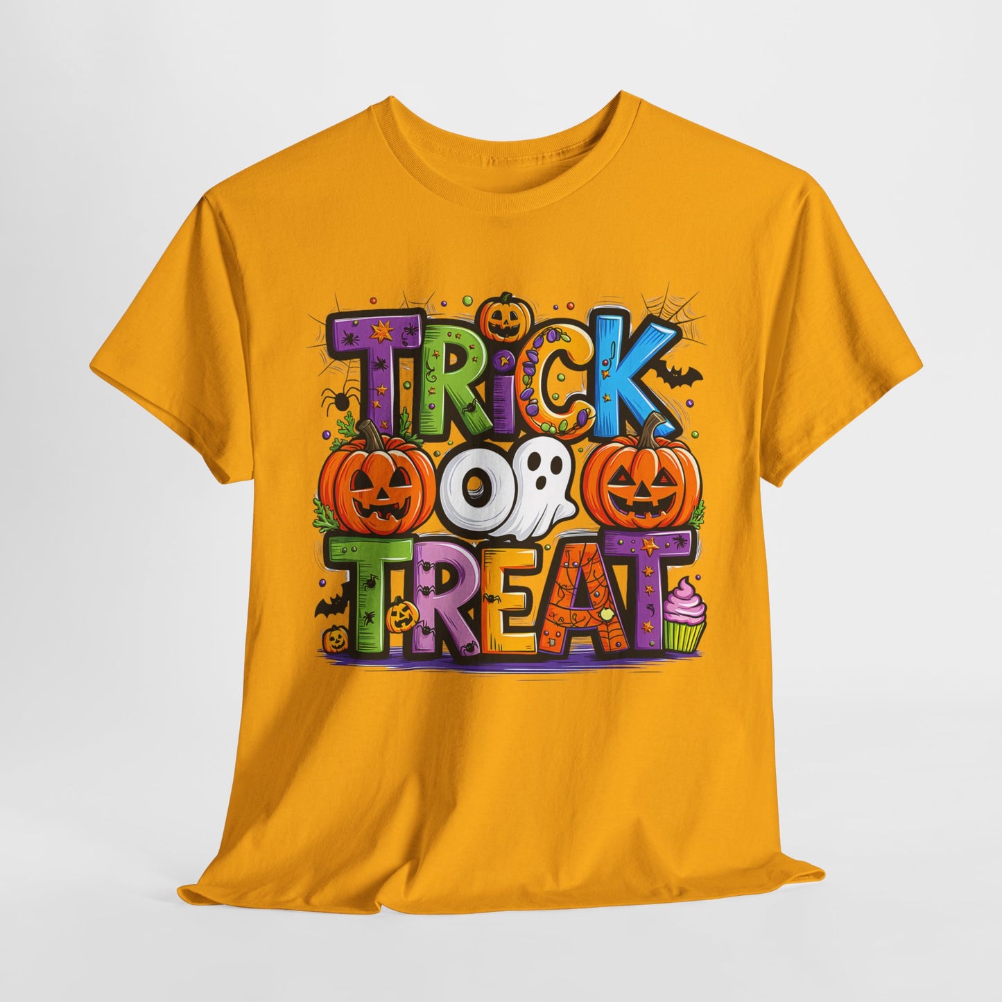 Halloween Trick or Treat Tee, Unisex Shirt for Adults, Jack-o-lantern and Ghost Design, Halloween Costume Shirt, Halloween Party Apparel,