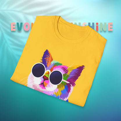 Colorful Cat Art T-Shirt, Fun Tee for Cat Lovers, Vintage Style Graphic Shirt, Cute Pet Gift, Casual Wear for Summer