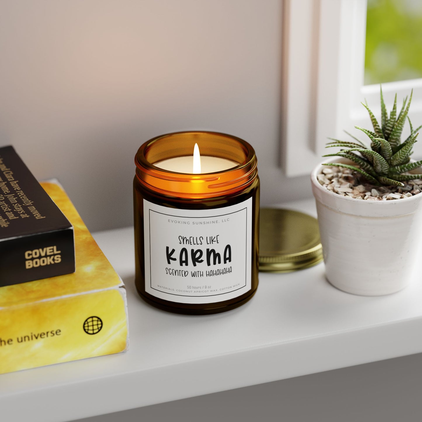 9 oz Scented Candle, 'Smells Like Karma, Scented with Hahahahaha', Hand-Poured in the USA, 9 Scents, Coconut Apricot Wax