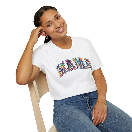 Floral "MAMA" Shirt – Bold, Bright, and Beautiful - Unisex Softstyle T-Shirt