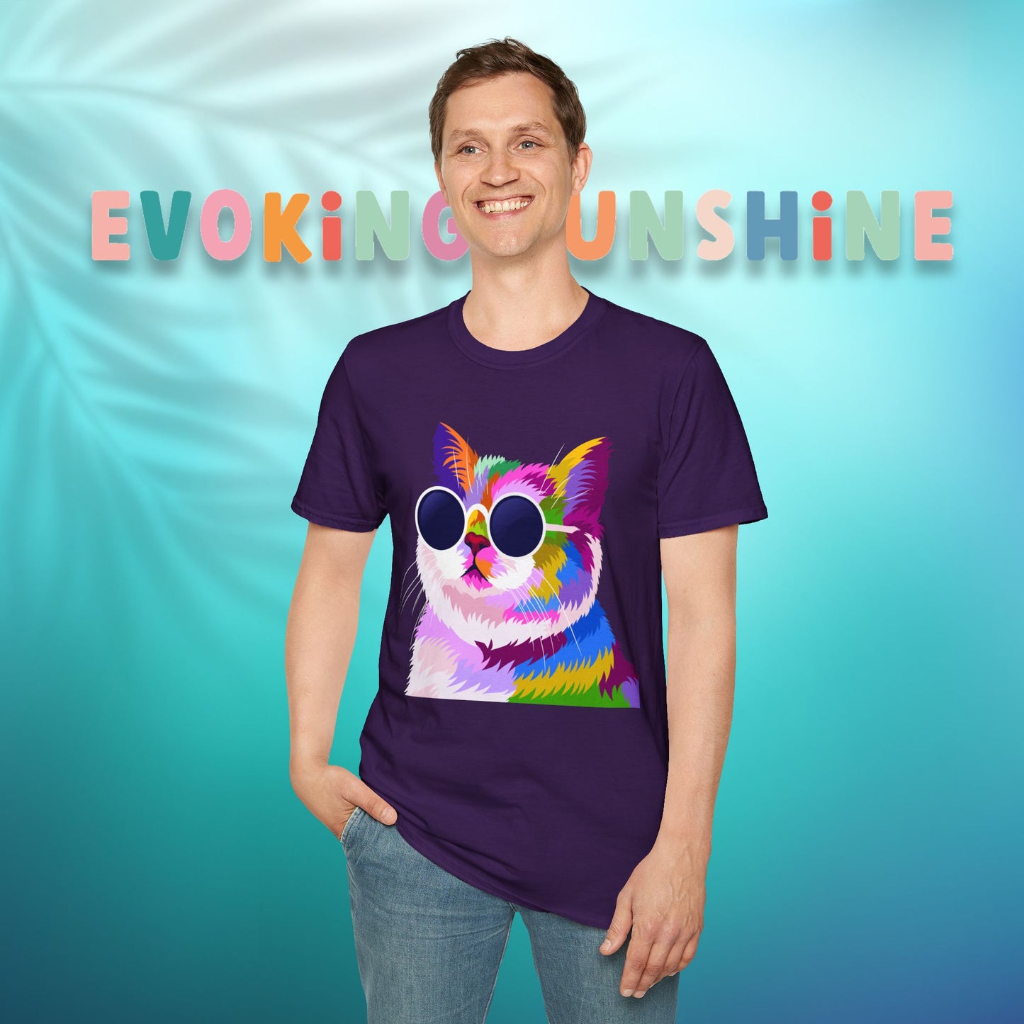 Colorful Cat Art T-Shirt, Fun Tee for Cat Lovers, Vintage Style Graphic Shirt, Cute Pet Gift, Casual Wear for Summer