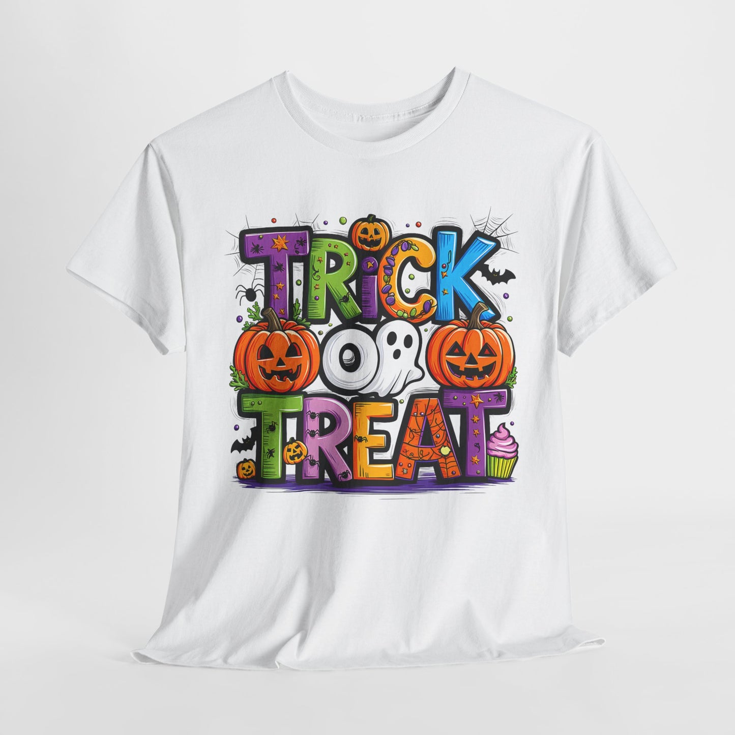 Halloween Trick or Treat Tee, Unisex Shirt for Adults, Jack-o-lantern and Ghost Design, Halloween Costume Shirt, Halloween Party Apparel,