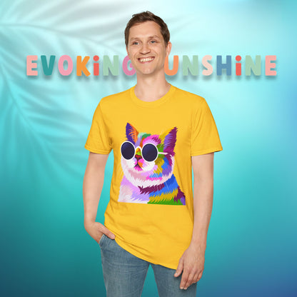 Colorful Cat Art T-Shirt, Fun Tee for Cat Lovers, Vintage Style Graphic Shirt, Cute Pet Gift, Casual Wear for Summer
