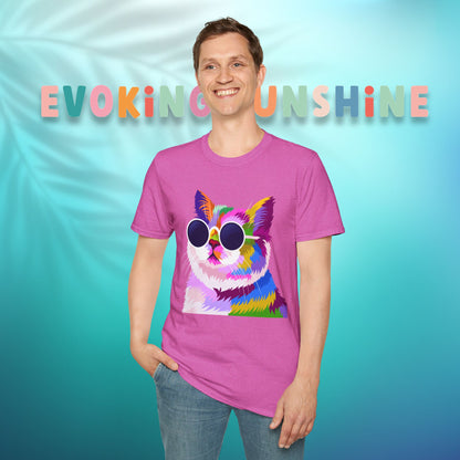 Colorful Cat Art T-Shirt, Fun Tee for Cat Lovers, Vintage Style Graphic Shirt, Cute Pet Gift, Casual Wear for Summer