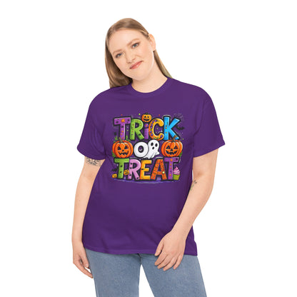 Halloween Trick or Treat Tee, Unisex Shirt for Adults, Jack-o-lantern and Ghost Design, Halloween Costume Shirt, Halloween Party Apparel,