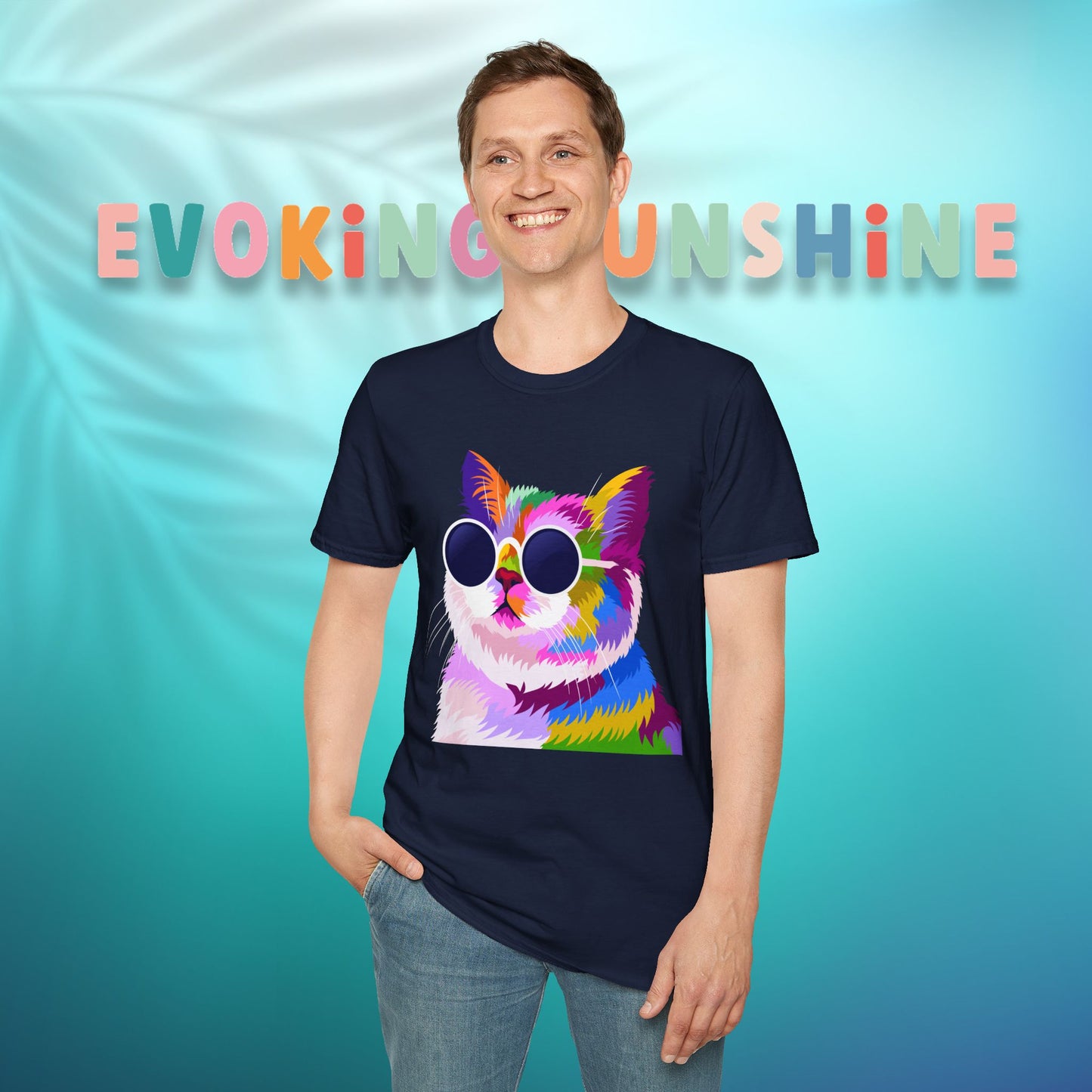 Colorful Cat Art T-Shirt, Fun Tee for Cat Lovers, Vintage Style Graphic Shirt, Cute Pet Gift, Casual Wear for Summer
