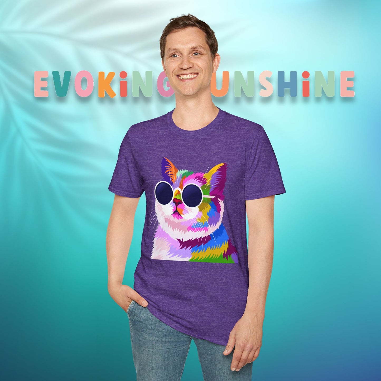 Colorful Cat Art T-Shirt, Fun Tee for Cat Lovers, Vintage Style Graphic Shirt, Cute Pet Gift, Casual Wear for Summer