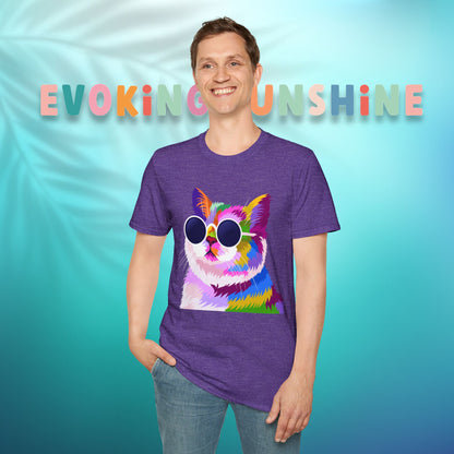 Colorful Cat Art T-Shirt, Fun Tee for Cat Lovers, Vintage Style Graphic Shirt, Cute Pet Gift, Casual Wear for Summer