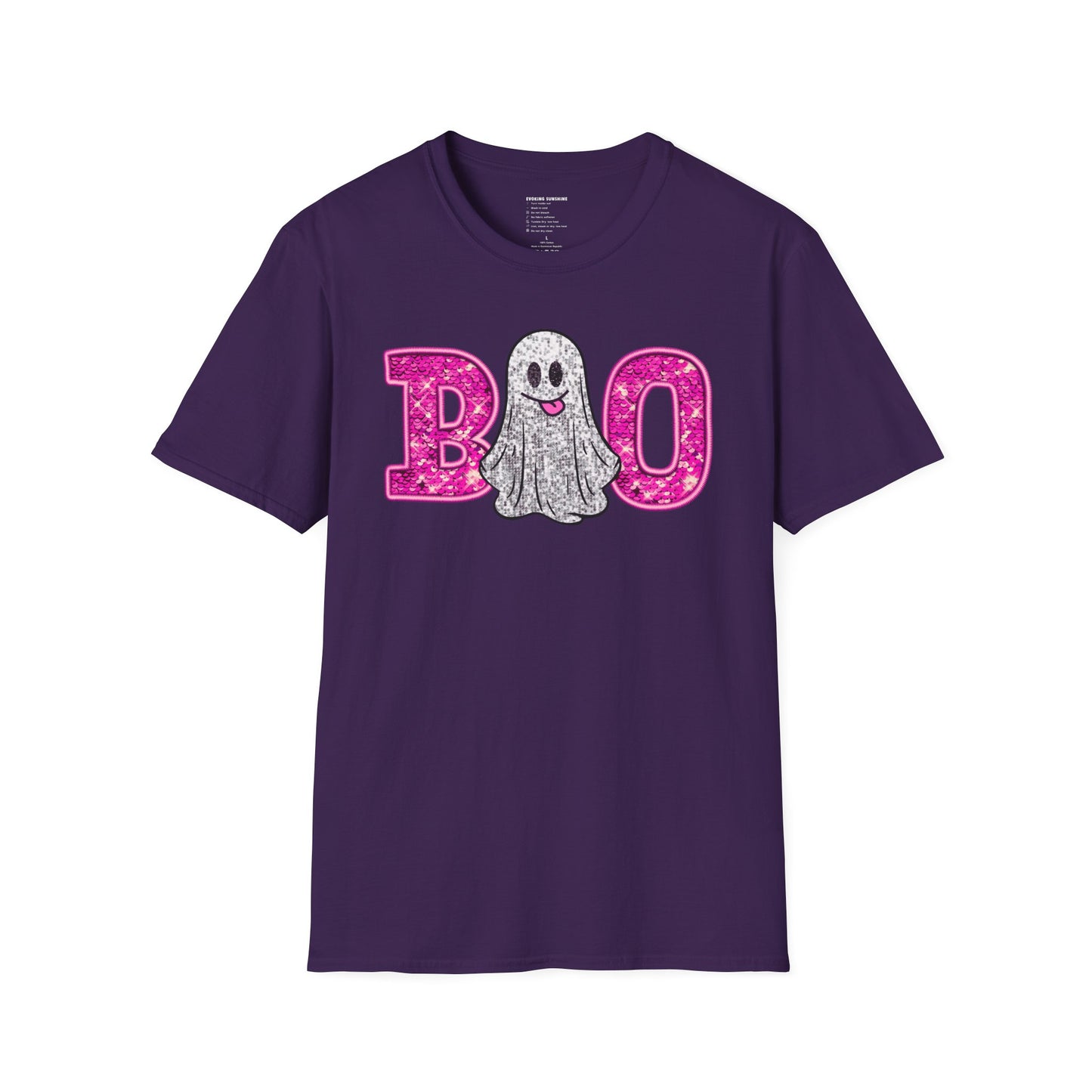 Faux Glitter "BOO" Shirt – Spooky Meets Sparkly! - Unisex Softstyle T-Shirt