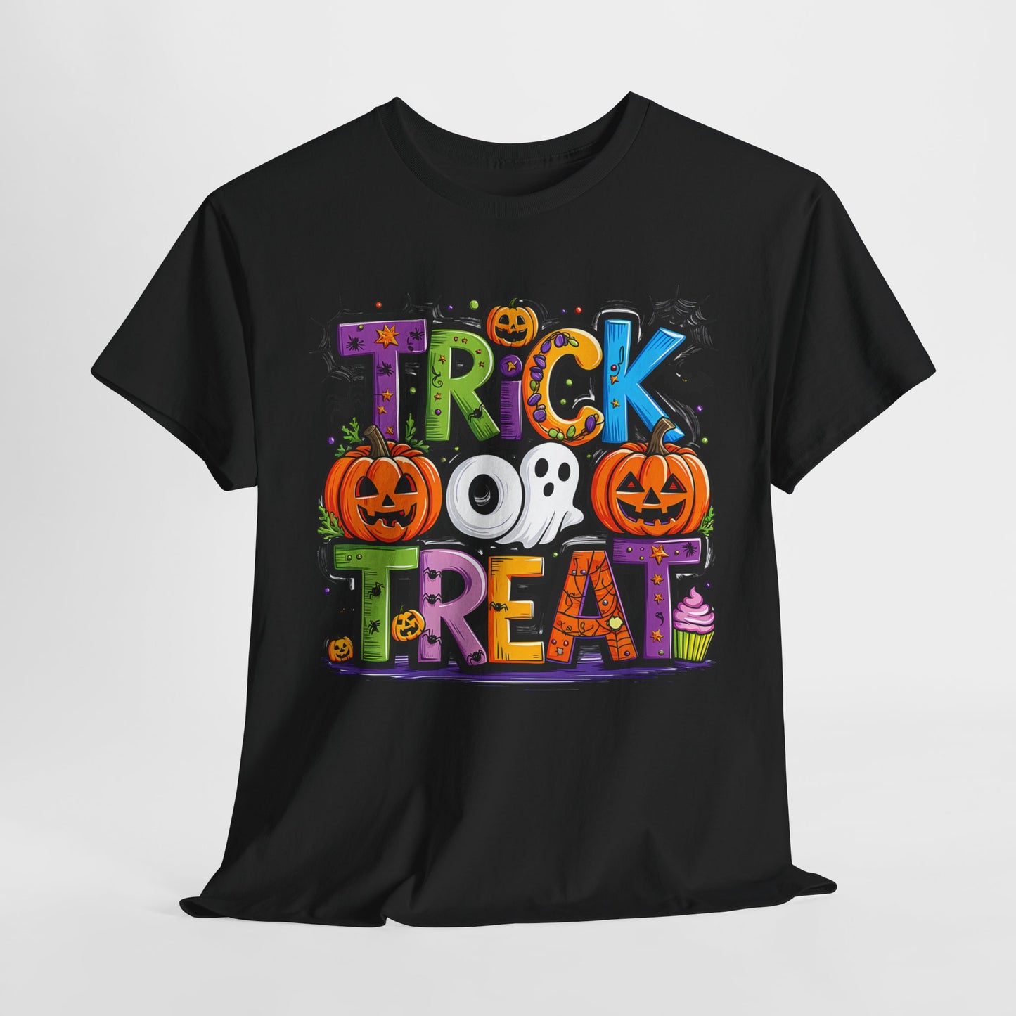 Halloween Trick or Treat Tee, Unisex Shirt for Adults, Jack-o-lantern and Ghost Design, Halloween Costume Shirt, Halloween Party Apparel,