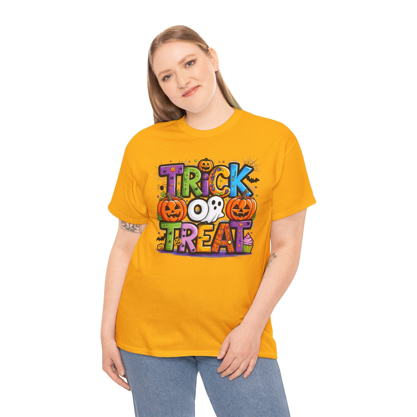 Halloween Trick or Treat Tee, Unisex Shirt for Adults, Jack-o-lantern and Ghost Design, Halloween Costume Shirt, Halloween Party Apparel,