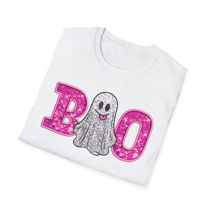 Faux Glitter "BOO" Shirt – Spooky Meets Sparkly! - Unisex Softstyle T-Shirt