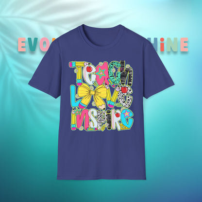 Colorful Teacher T-Shirt, Teach Love Inspire Shirt, Gift for Educators, Back to School Apparel, Inspirational Tops