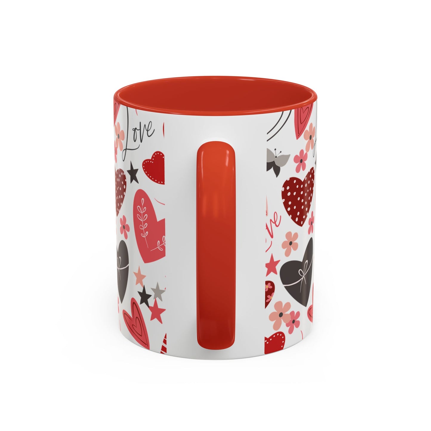 Valentine's Hearts Red Accent Coffee Mug (11, 15oz), Gift for Coffee Lovers, Valentine's Day Mug, Heart Design Cup, Valentine's Gift Idea,