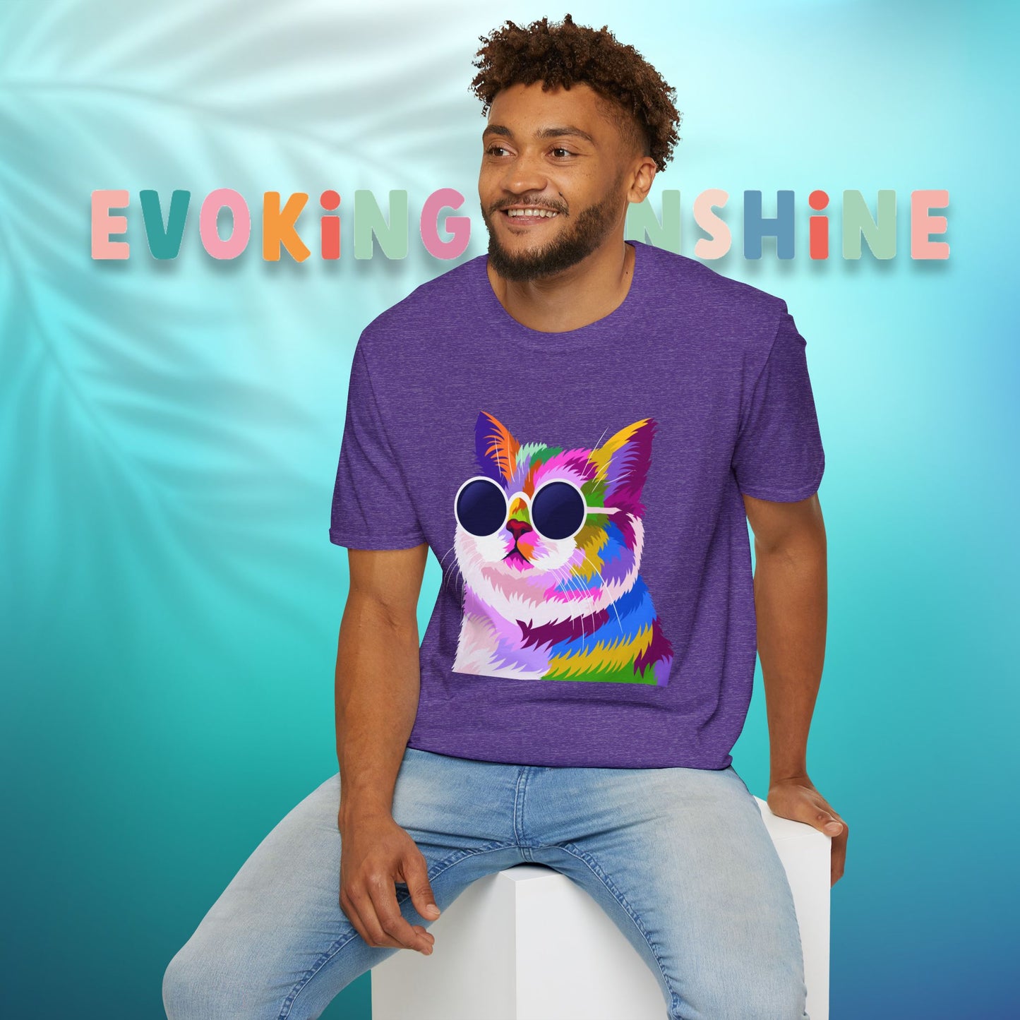 Colorful Cat Art T-Shirt, Fun Tee for Cat Lovers, Vintage Style Graphic Shirt, Cute Pet Gift, Casual Wear for Summer