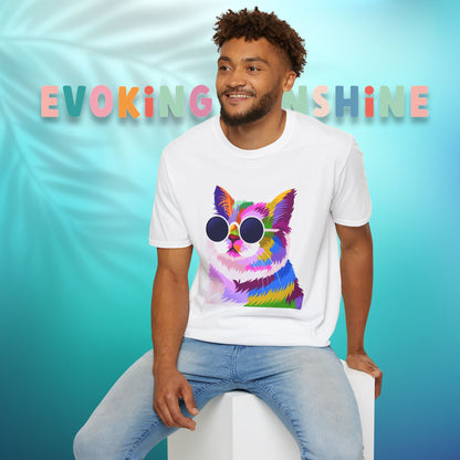 Colorful Cat Art T-Shirt, Fun Tee for Cat Lovers, Vintage Style Graphic Shirt, Cute Pet Gift, Casual Wear for Summer