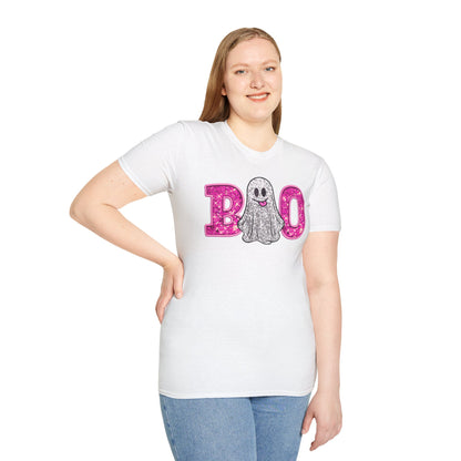 Faux Glitter "BOO" Shirt – Spooky Meets Sparkly! - Unisex Softstyle T-Shirt