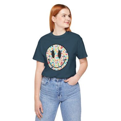 Alphabet Smiley Face Tee - Colorful and Cute - Express Delivery available