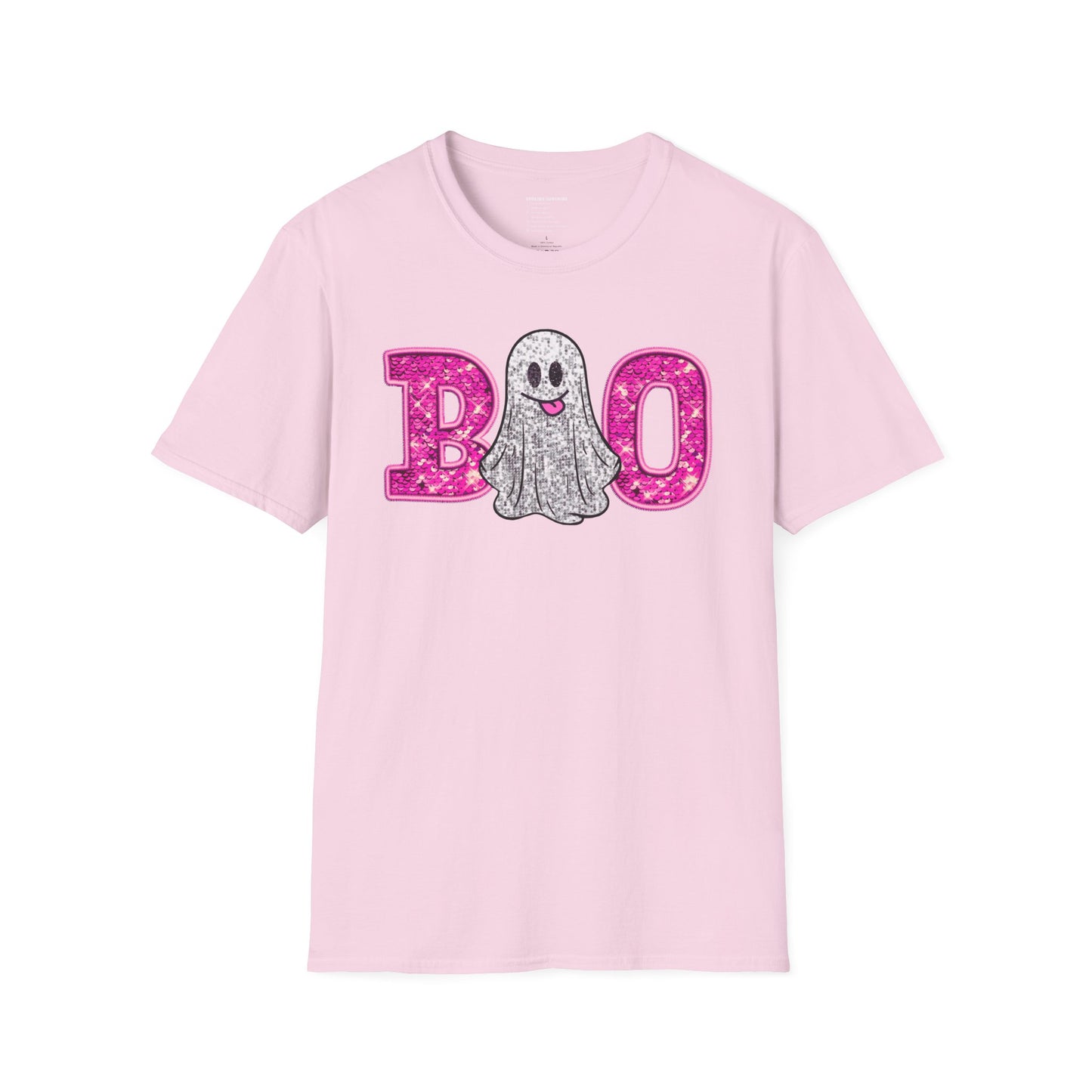 Faux Glitter "BOO" Shirt – Spooky Meets Sparkly! - Unisex Softstyle T-Shirt