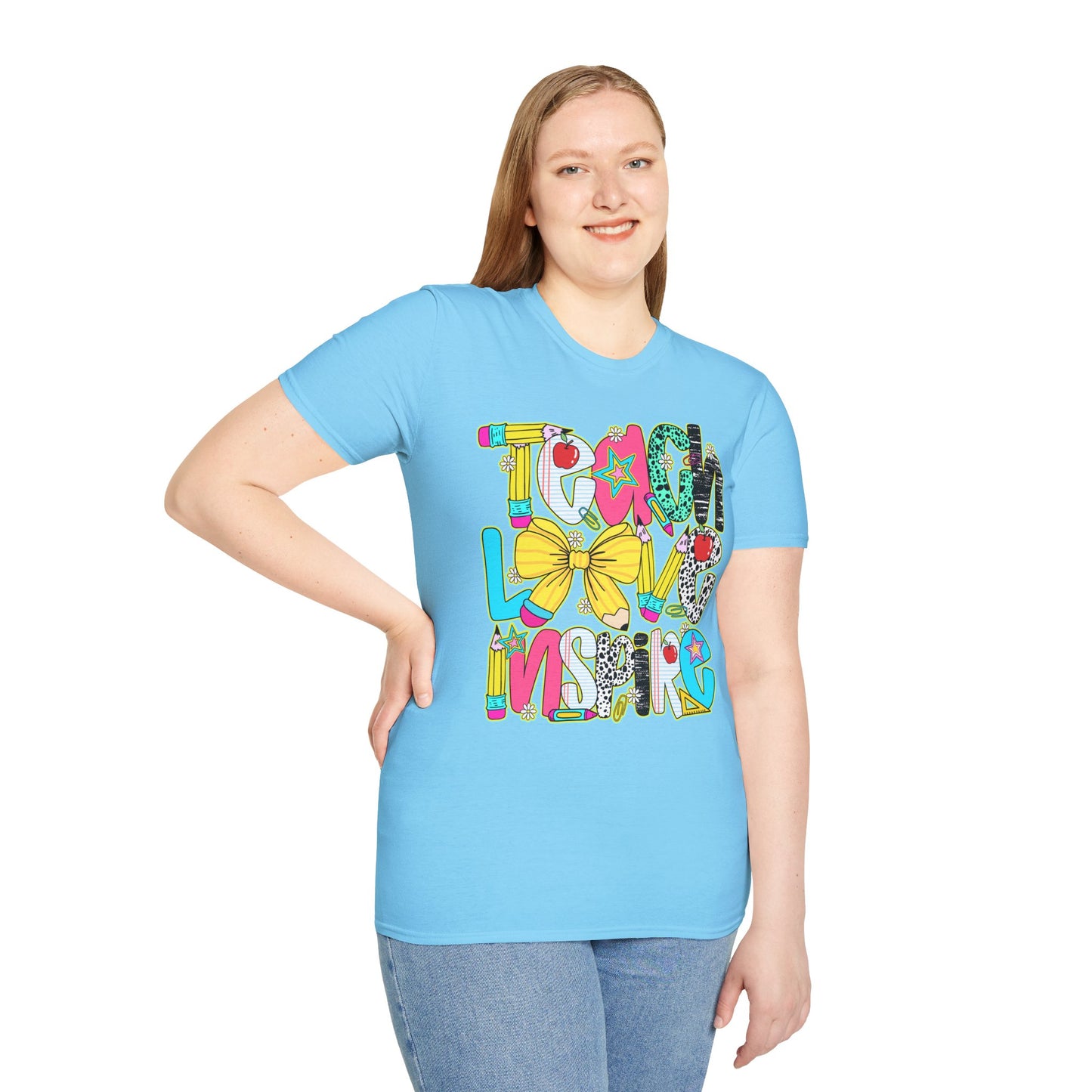 Colorful Teacher T-Shirt, Teach Love Inspire Shirt, Gift for Educators, Back to School Apparel, Inspirational Tops