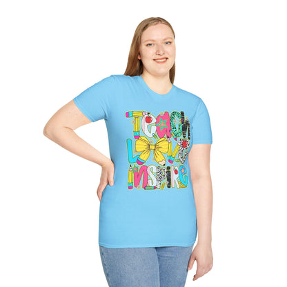 Colorful Teacher T-Shirt, Teach Love Inspire Shirt, Gift for Educators, Back to School Apparel, Inspirational Tops