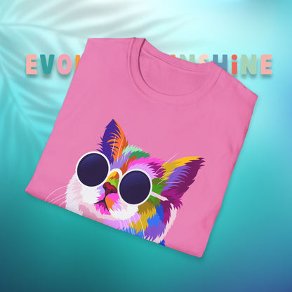 Colorful Cat Art T-Shirt, Fun Tee for Cat Lovers, Vintage Style Graphic Shirt, Cute Pet Gift, Casual Wear for Summer