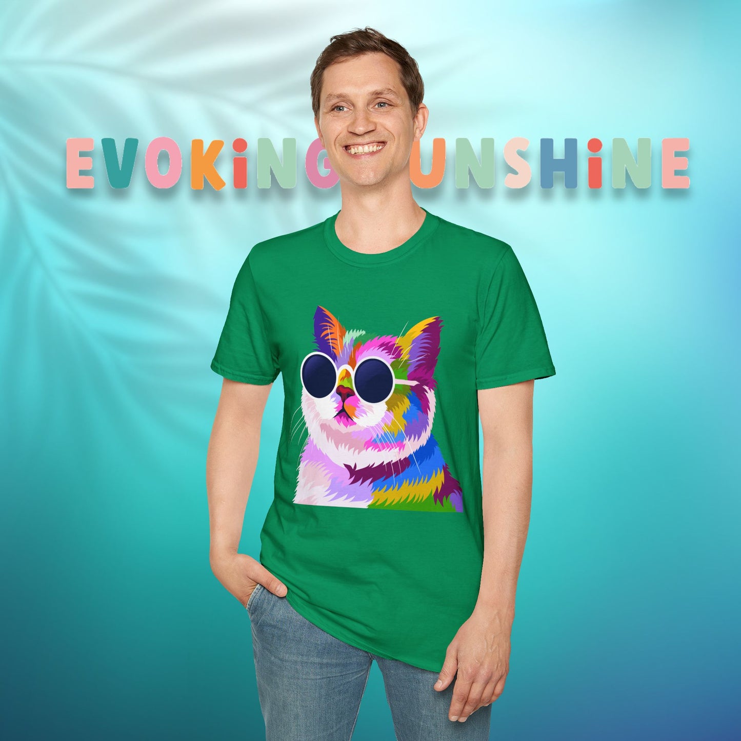 Colorful Cat Art T-Shirt, Fun Tee for Cat Lovers, Vintage Style Graphic Shirt, Cute Pet Gift, Casual Wear for Summer