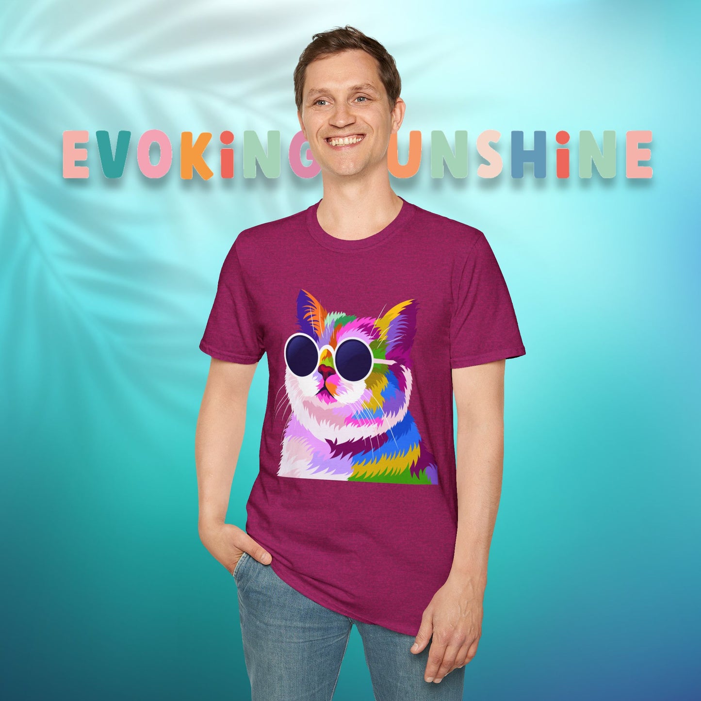 Colorful Cat Art T-Shirt, Fun Tee for Cat Lovers, Vintage Style Graphic Shirt, Cute Pet Gift, Casual Wear for Summer