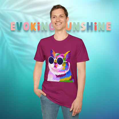Colorful Cat Art T-Shirt, Fun Tee for Cat Lovers, Vintage Style Graphic Shirt, Cute Pet Gift, Casual Wear for Summer
