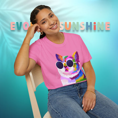Colorful Cat Art T-Shirt, Fun Tee for Cat Lovers, Vintage Style Graphic Shirt, Cute Pet Gift, Casual Wear for Summer