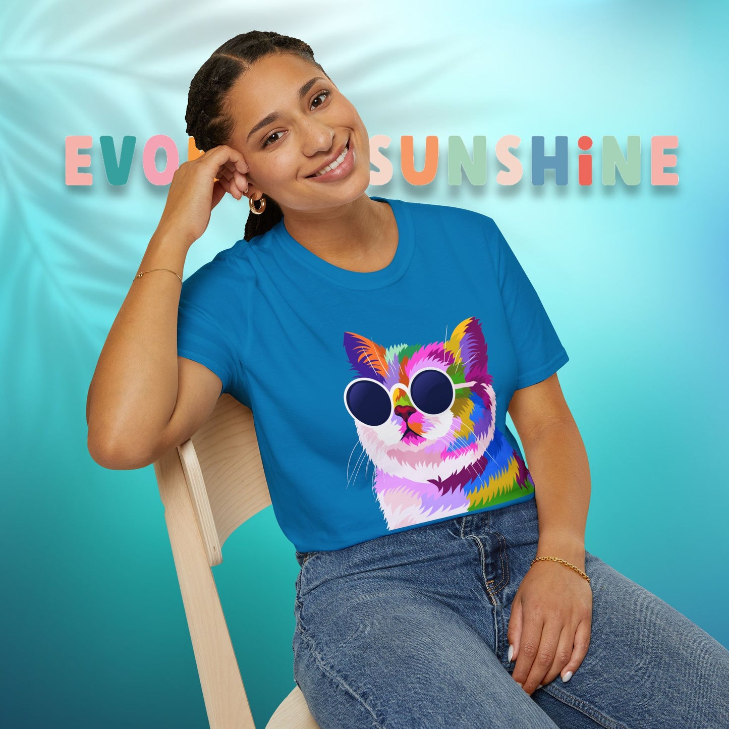 Colorful Cat Art T-Shirt, Fun Tee for Cat Lovers, Vintage Style Graphic Shirt, Cute Pet Gift, Casual Wear for Summer