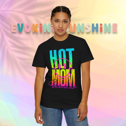 Neon Hot Mom Summer Unisex T-shirt, Neon Smile Face Shirt, Trendy Summer Tee, Cute Smiley Face Top, Casual Summer Apparel