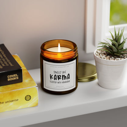 9 oz Scented Candle, 'Smells Like Karma, Scented with Hahahahaha', Hand-Poured in the USA, 9 Scents, Coconut Apricot Wax