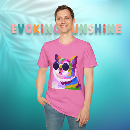 Colorful Cat Art T-Shirt, Fun Tee for Cat Lovers, Vintage Style Graphic Shirt, Cute Pet Gift, Casual Wear for Summer