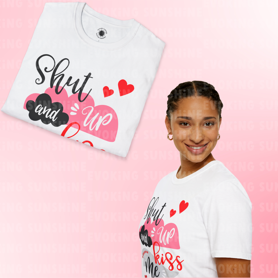 Fun Graphic 'Shut Up and Kiss Me' T-Shirt, Pink Red Black Tee, Universal Fit, Unisex Tee, Kiss Me Shirt, Couples Shirt, Graphic Tee,