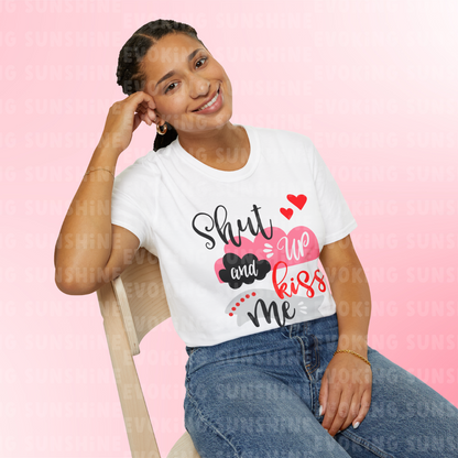 Fun Graphic 'Shut Up and Kiss Me' T-Shirt, Pink Red Black Tee, Universal Fit, Unisex Tee, Kiss Me Shirt, Couples Shirt, Graphic Tee,