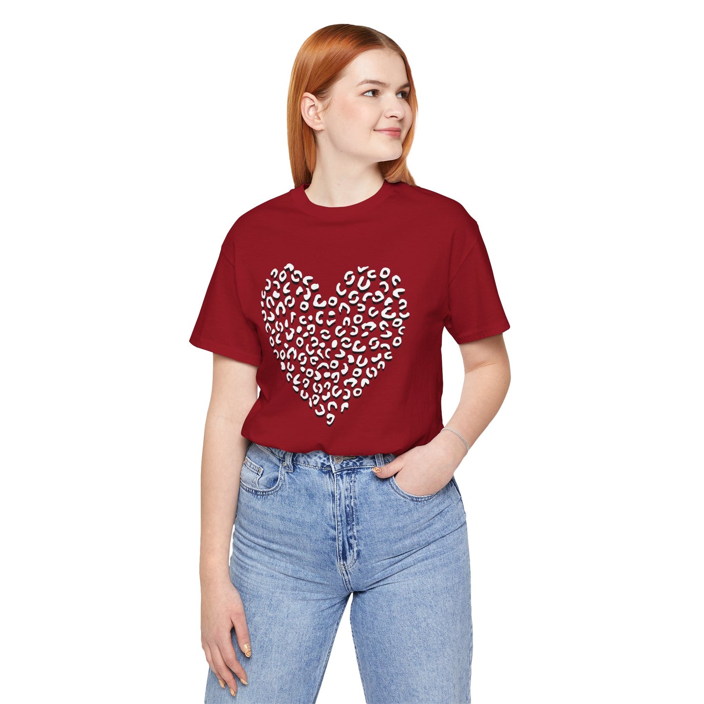 Leopard Spots Heart Valentine's Tee, Unisex Jersey Short Sleeve T-Shirt, Pink or Red Shirt, Gift for Animal Print Lovers, Valentine's Day