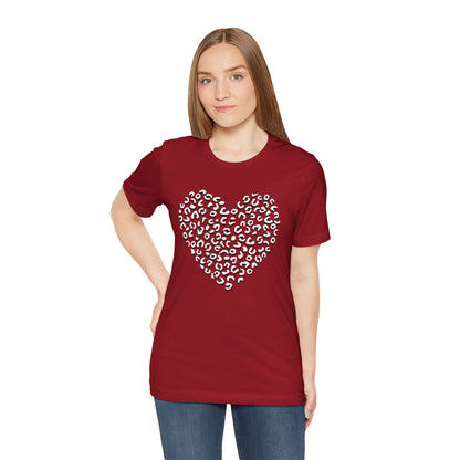 Leopard Spots Heart Valentine's Tee, Unisex Jersey Short Sleeve T-Shirt, Pink or Red Shirt, Gift for Animal Print Lovers, Valentine's Day