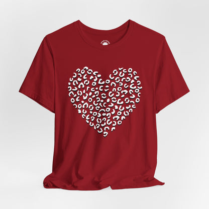 Leopard Spots Heart Valentine's Tee, Unisex Jersey Short Sleeve T-Shirt, Pink or Red Shirt, Gift for Animal Print Lovers, Valentine's Day