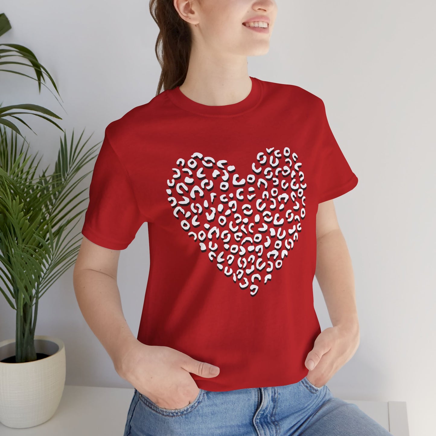 Leopard Spots Heart Valentine's Tee, Unisex Jersey Short Sleeve T-Shirt, Pink or Red Shirt, Gift for Animal Print Lovers, Valentine's Day