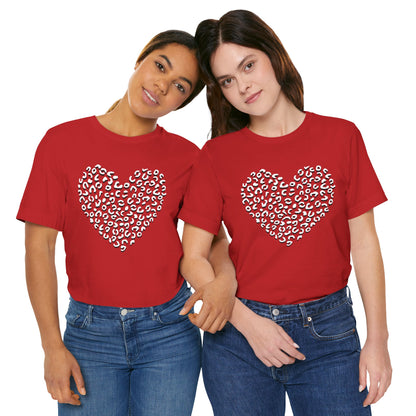 Leopard Spots Heart Valentine's Tee, Unisex Jersey Short Sleeve T-Shirt, Pink or Red Shirt, Gift for Animal Print Lovers, Valentine's Day