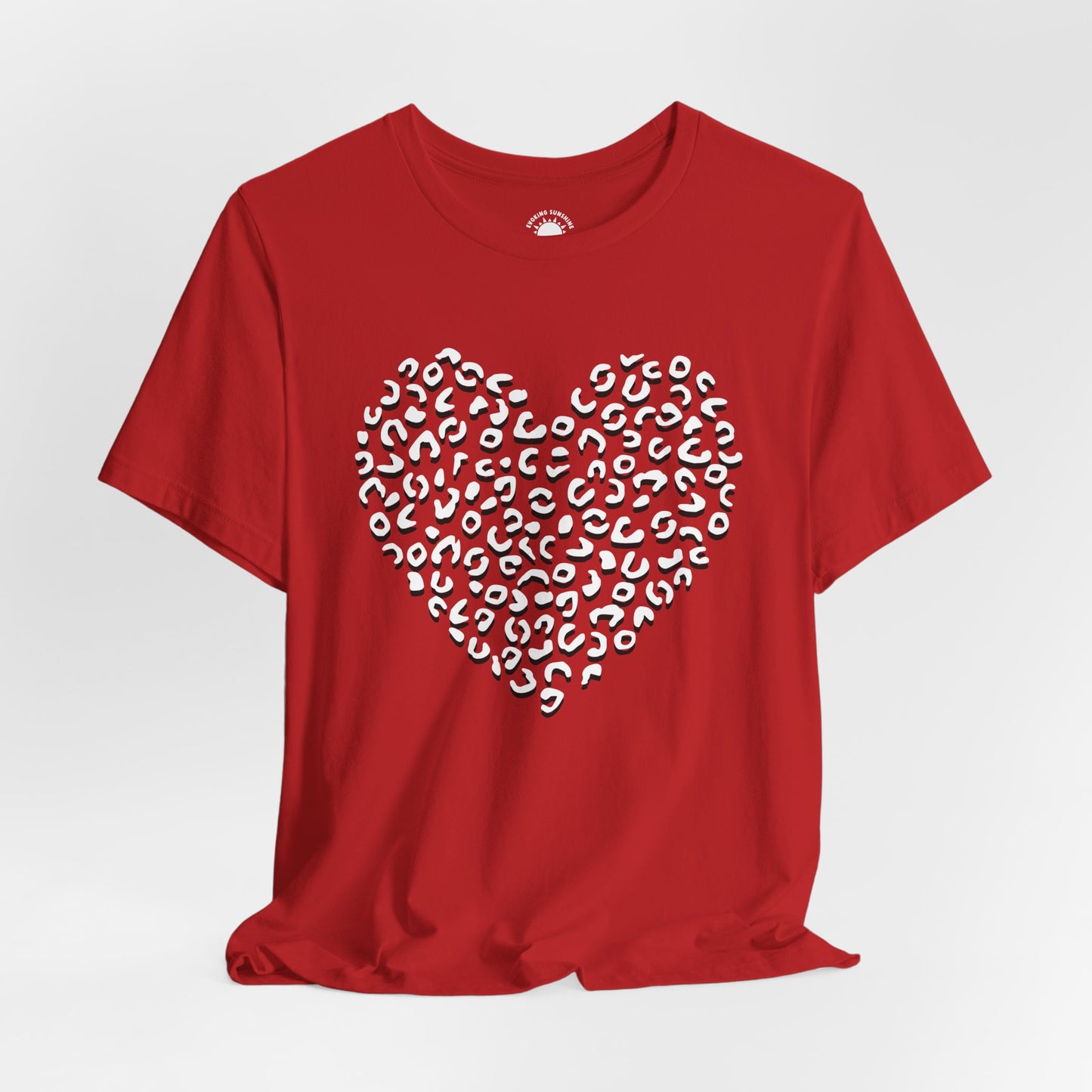 Leopard Spots Heart Valentine's Tee, Unisex Jersey Short Sleeve T-Shirt, Pink or Red Shirt, Gift for Animal Print Lovers, Valentine's Day