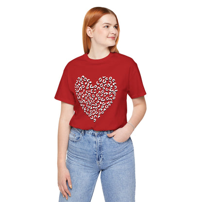 Leopard Spots Heart Valentine's Tee, Unisex Jersey Short Sleeve T-Shirt, Pink or Red Shirt, Gift for Animal Print Lovers, Valentine's Day