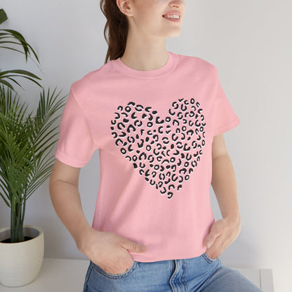 Leopard Spots Heart Valentine's Tee, Unisex Jersey Short Sleeve T-Shirt, Pink or Red Shirt, Gift for Animal Print Lovers, Valentine's Day