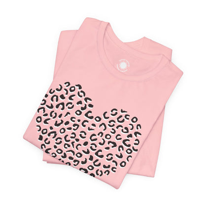 Leopard Spots Heart Valentine's Tee, Unisex Jersey Short Sleeve T-Shirt, Pink or Red Shirt, Gift for Animal Print Lovers, Valentine's Day