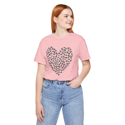 Leopard Spots Heart Valentine's Tee, Unisex Jersey Short Sleeve T-Shirt, Pink or Red Shirt, Gift for Animal Print Lovers, Valentine's Day