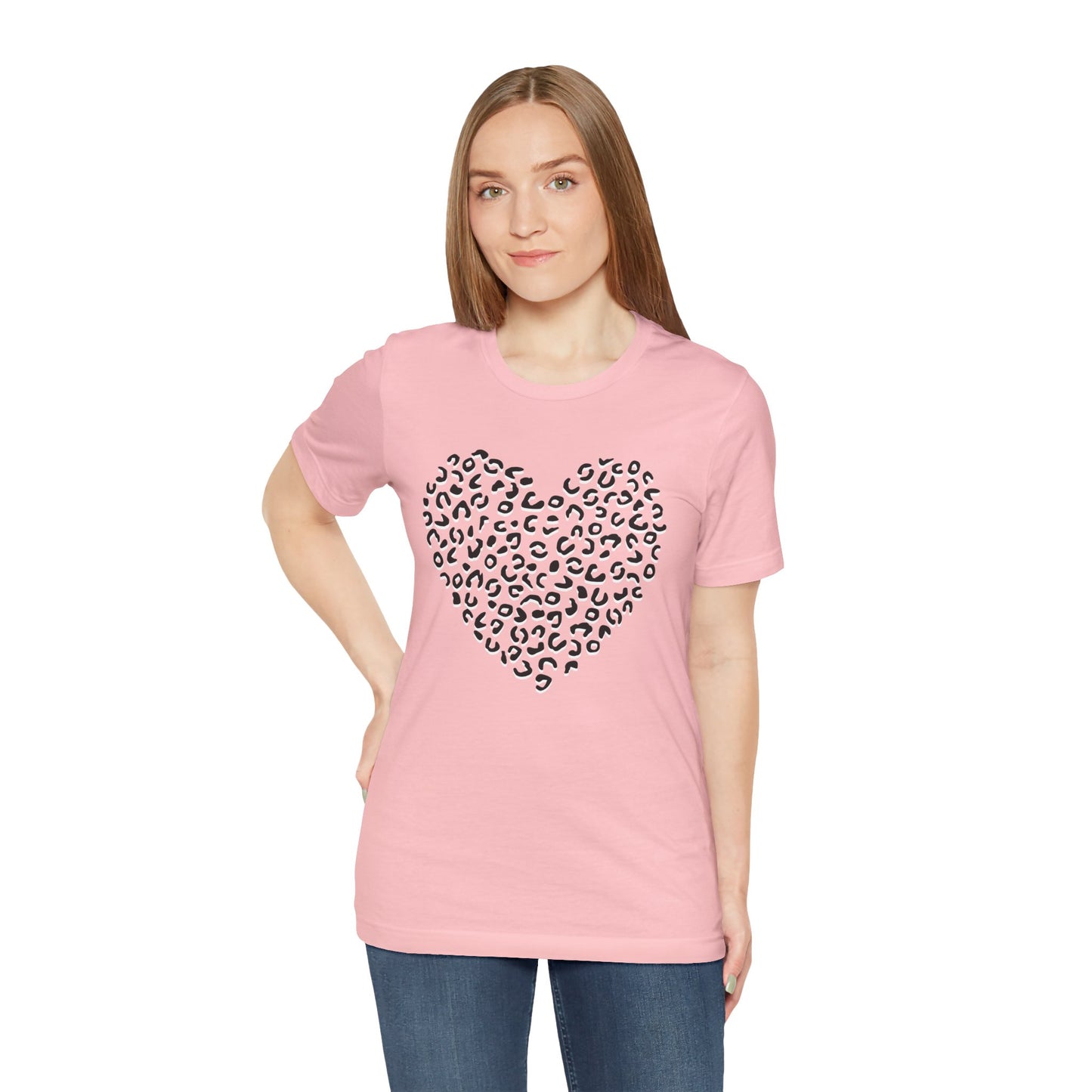 Leopard Spots Heart Valentine's Tee, Unisex Jersey Short Sleeve T-Shirt, Pink or Red Shirt, Gift for Animal Print Lovers, Valentine's Day