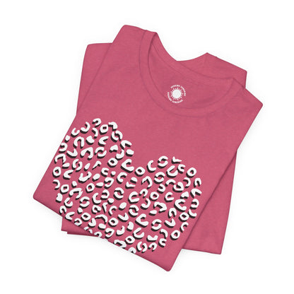 Leopard Spots Heart Valentine's Tee, Unisex Jersey Short Sleeve T-Shirt, Pink or Red Shirt, Gift for Animal Print Lovers, Valentine's Day